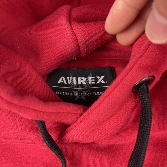Vintage Avirex Y2K Hoodie Sweatshirt Size M Tiger Patch 63RD Fighter Squad Red - Picture 11 of 16